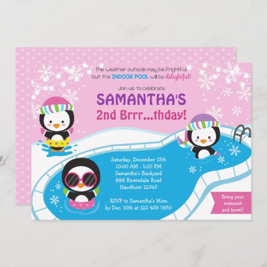 Winterpool zum Geburtstag Einladung / Schwimmbad E (Vorne/Hinten)