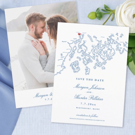 Winterport Maine Map Navy Blue Foto Save The Date