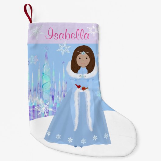 Winterprinzessin mit dunkelbraunem Haar Kleiner Weihnachtsstrumpf (Vorderseite)