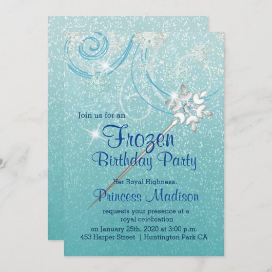 Winterprinzessin zum Geburtstag Einladung (Vorne/Hinten)
