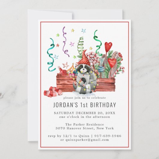 Winterraccoons | Waldland - Party Einladung (Vorderseite)