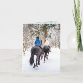 Winterreiter im Waldland - Pferderennfahrer Weihna Karte