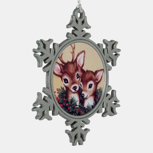 Winterretro Vintag Schneeflocken Zinn-Ornament (Links)