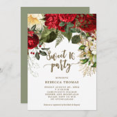 Winterrot Blütensüß 16 Party Einladungen (Vorne/Hinten)