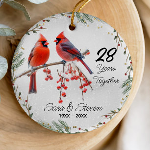 Winterrote Wasserfarben-Kardinal-Hochzeit-Jubiläum Keramik Ornament