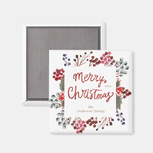 Winterroter Beeren Frohe Weihnachten Magnet (Vorderseite/Rückseite)