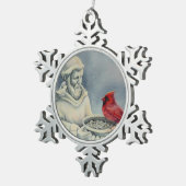 Winterroter Kardinal Bird San Francisco Schneeflocken Zinn-Ornament (Rechts)