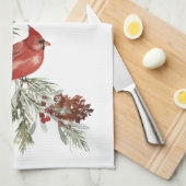 Winterroter Kardinal-Frühlingsbrunnen und -beeren Geschirrtuch (Viertel Falte)