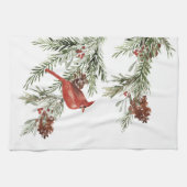 Winterroter Kardinal-Frühlingsbrunnen und -beeren Geschirrtuch (Horizontal)