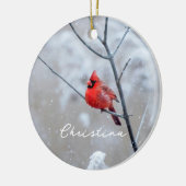 Winterroter Kardinal im Schnee Keramik Ornament (Links)