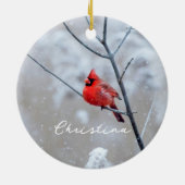 Winterroter Kardinal im Schnee Keramik Ornament (Hinten)