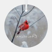 Winterroter Kardinal im Schnee Ornament Aus Glas (Rückseite)