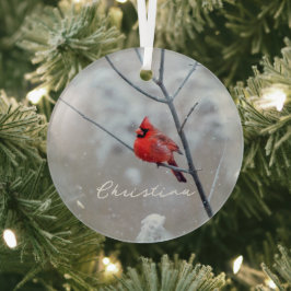 Winterroter Kardinal im Schnee Ornament Aus Glas