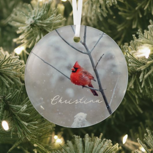 Winterroter Kardinal im Schnee Ornament Aus Glas (InSitu)