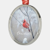 Winterroter Kardinal im Schnee Ornament Aus Metall (Links)