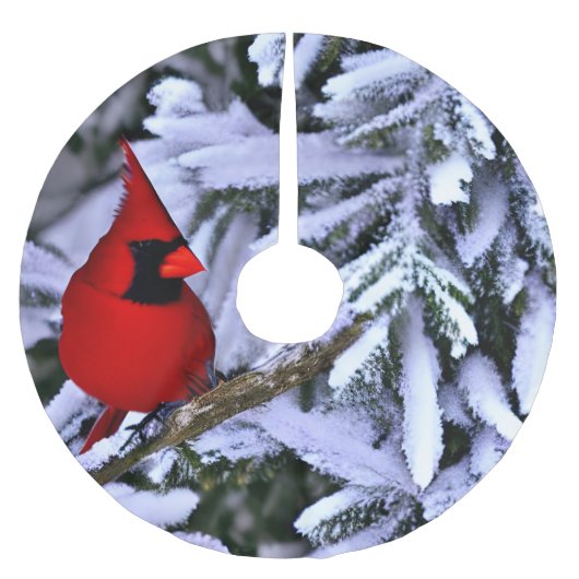 Winterroter Kardinal Polyester Weihnachtsbaumdecke (Vorderseite)