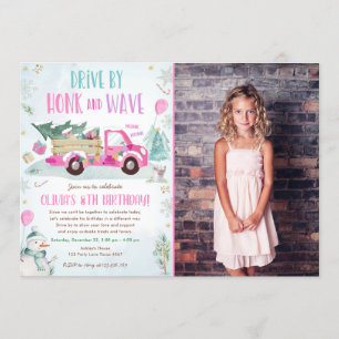 Winterroter Lkw-Fahrt durch Girl Geburtstag Einladung