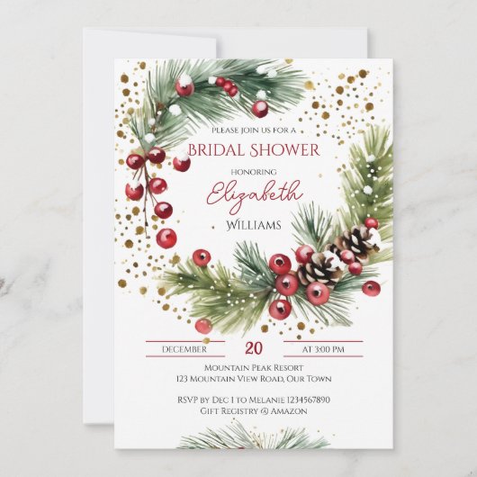 Winterrotes Brautparty Einladung (Vorderseite)