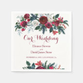 Winterrustikale Bordeaux-Hochzeit mit grünem Pinie Serviette (Vorderseite)