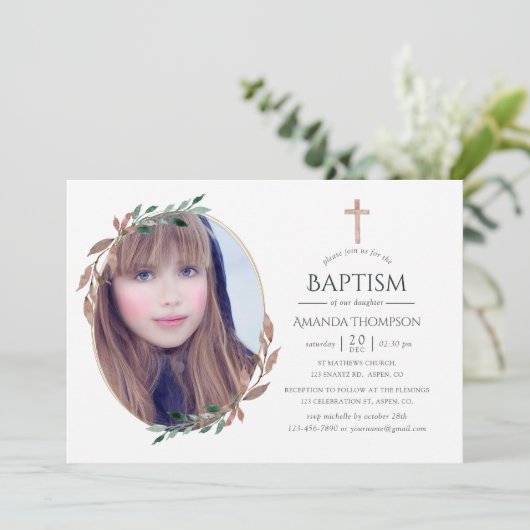 Winterrustikale Grüntaufe oder Weihnachten Einladung (Stehend Vorderseite)