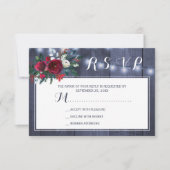 Winterrustikale Hochzeit der Marine Bordeaux RSVP Karte (Vorderseite)