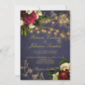 Winterrustikale Lichter blumenburgundische Hochzei Einladung (Vorderseite)