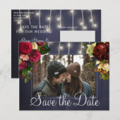 Winterrustikale Lichter Hochzeitsfest Foto Save th Ankündigungspostkarte (Vorne/Hinten)