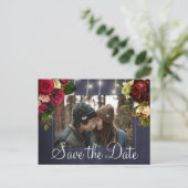 Winterrustikale Lichter Hochzeitsfest Foto Save th Ankündigungspostkarte (Stehend Vorderseite)