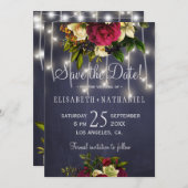 Winterrustikale Lichter marinieren bordeauxrote Fo Save The Date (Vorne/Hinten)