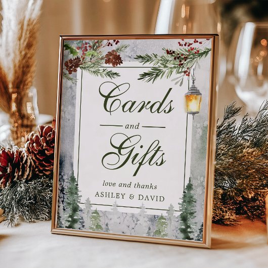 Winterrustikale Pine Trees Lantern Karten Geschenk Poster