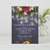 Winterrustikale Saitenlichter marineburtige burgun Save The Date (Stehend Vorderseite)