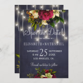 Winterrustikale Saitenlichter marineburtige burgun Save The Date (Vorne/Hinten)