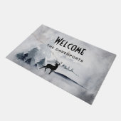 Winterrutsche Rustikales graues Aquarell Willkomme Fußmatte (Schrägansicht)