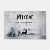 Winterrutsche Rustikales graues Aquarell Willkomme Fußmatte (Vorderseite)