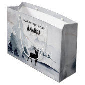 Winterrutsche Rustikales graues Wasser Geburtstag Große Geschenktüte (Rückseite Schrägansicht)