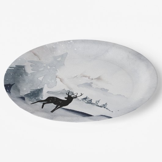 Winterrutsche Rustikales graues Wasser Pappteller (Schrägansicht)