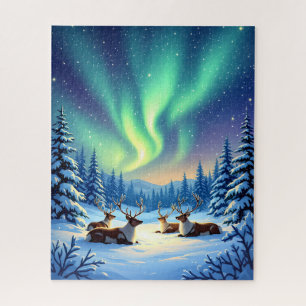 Winterrutsche unter den Nordlichtern Puzzle