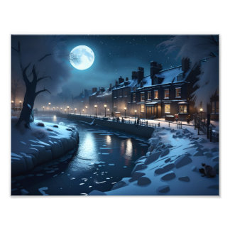 Winters Abend am Fluss. Fotodruck