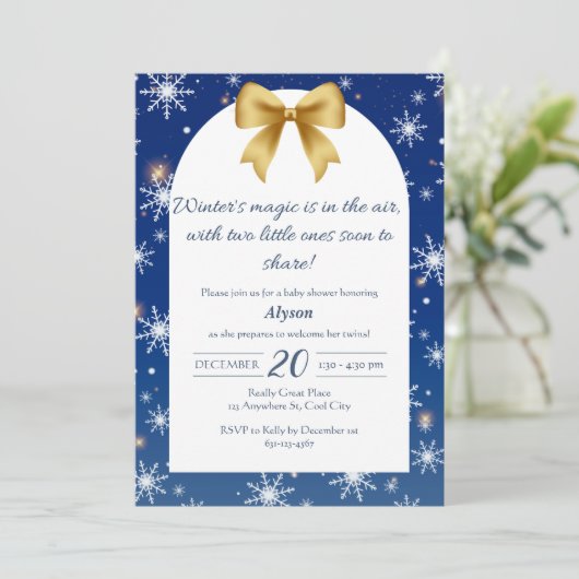 Winter's Magic Twin Baby Shower Einladung (Stehend Vorderseite)
