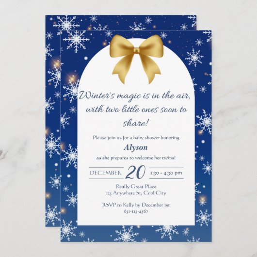 Winter's Magic Twin Baby Shower Einladung (Vorne/Hinten)