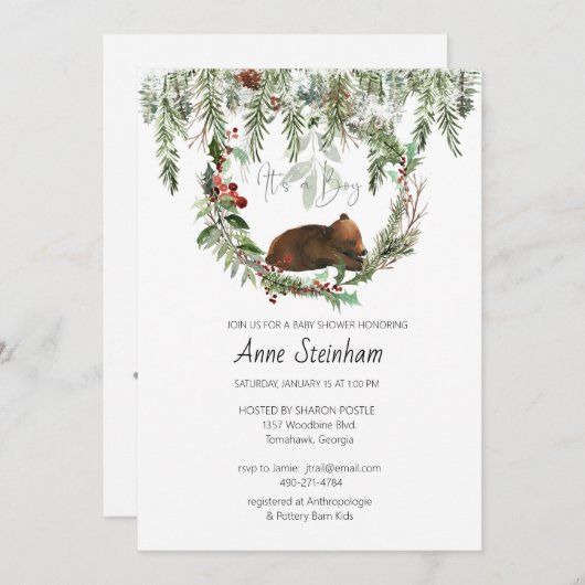 Wintersaison Baby Boy Dusche Einladung (Vorne/Hinten)