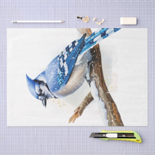 Wintersaison Blue Jay Bird Seidenpapier (Handwerk)