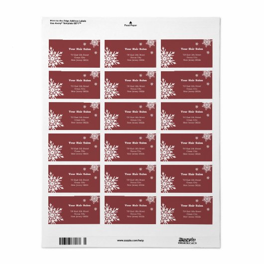 Wintersaison Burgundy White Snowflakes Rede Adressaufkleber (Vorne)