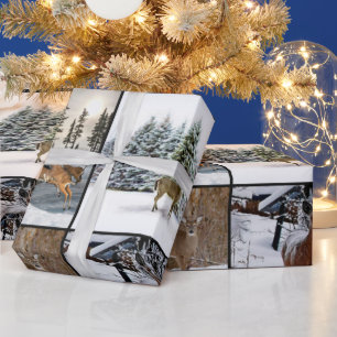 Wintersaison Hirsch Collage Wildlife Wrapping Pape Geschenkpapier