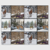 Wintersaison Hirsch Collage Wildlife Wrapping Pape Geschenkpapier (Flach)