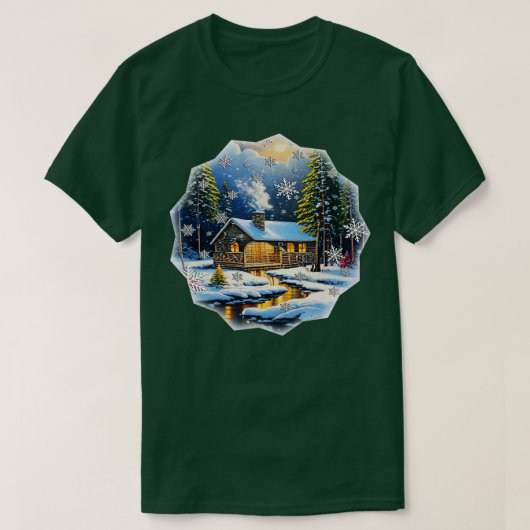 Wintersaison Hütte im Schnee T-Shirt (Design vorne)