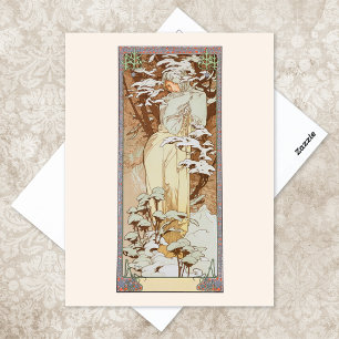 Wintersaison Mode Illustration Alphonse Mucha Postkarte