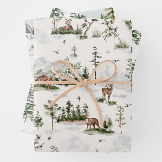 Winterscape Tree Mountains Christmas Holiday Geschenkpapier Set (Beispiel)