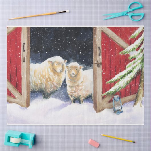 Winterschaf in rotem Stallgewebe Seidenpapier (Basteln)