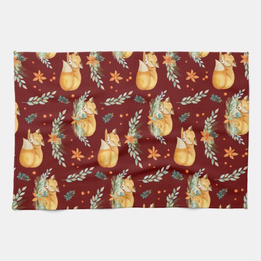 Winterschlussfox dunkelrot geschirrtuch (Horizontal)